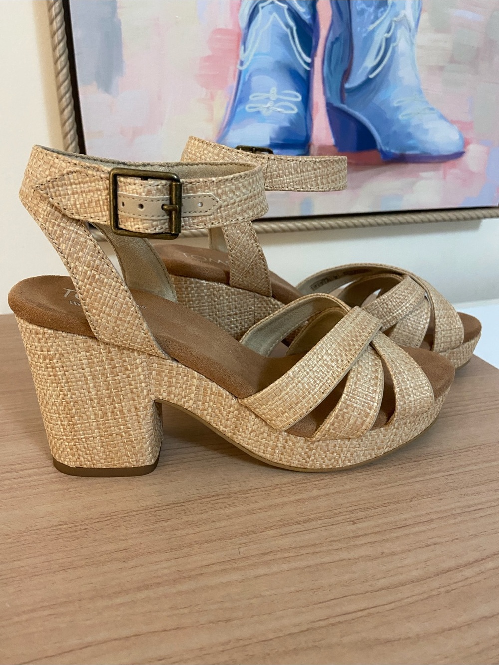 TOMS Majorca Platform Sandal Beige Raffia - Picture 3 of 8